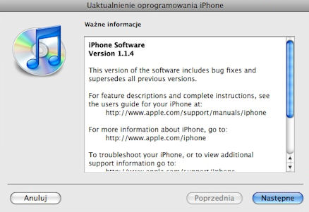 iPhone, iPod Touch - oprogramowanie w wersji 1.1.4 już jest